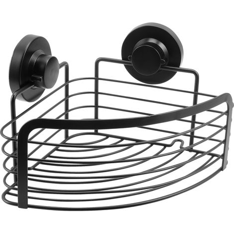 Panier d'angle 3 en 1 - Panier Extra Haut - pour Montage d'angle - 3 Options de Fixation différentes avec Ventouse, Patin adhésif et perçage - Noir/Étagère de Douche/Étagère de Douche / (1/5)