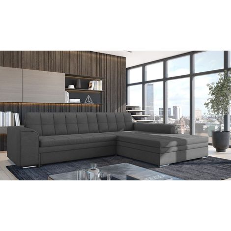 Ecksofa Schlafsofa Sofa LUSAKA in Stoff Lincoln Grafit Ottomane Rechts