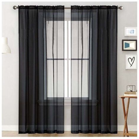 1PC Black Sheer Curtains Living Room Rod Pocket Window Curtains Panels Bedroom Semi-Sheer Voile Curtains (1/4)