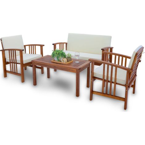 Conjunto de muebles de jardín de 4 piezas en madera de acacia beige natural 030010526