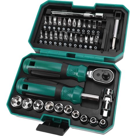Coffret de clés à cliquet et de tournevis, 10 douilles, 24 embouts, 2 rallonges, clé et tournevis à cardan 1/4 pouce (1/5)