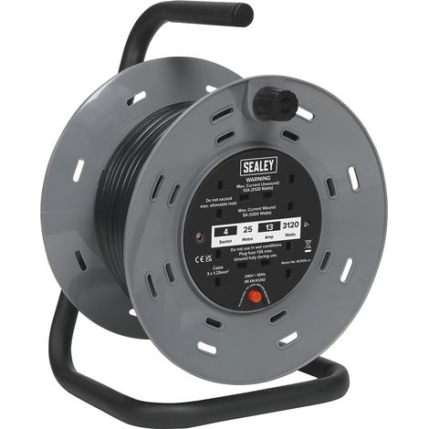 Sealey BCR25 25m Cable Reel with Thermal Trip 4 x 230V