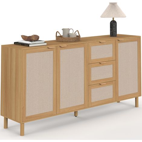 Anrichte 160 cm ROBIN 4 Türen aus Holz und Leineneffekt