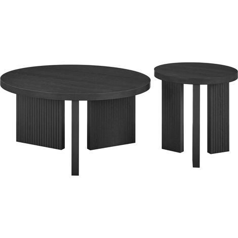 Set de 2 mesas de centro redondas negras en MDF con relieve escanalado (1/5)