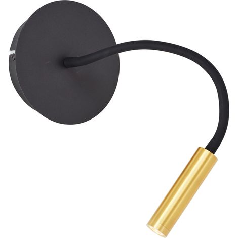 Brilliant lampe Jutta LED spot mural avec bras flexible et interrupteur sable noir/or mat métal/plastique noir 4,1 W LED intégrée