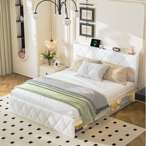 letto matrimoniale 160x200 con USB LED Teddy bianco OKMYHOME (1/5)