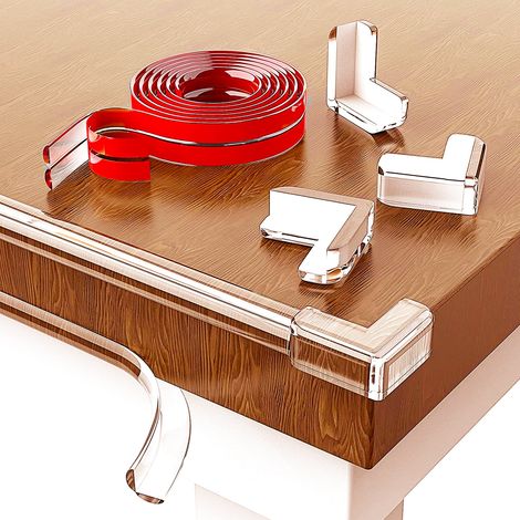 Lot de 4 bandes de protection transparentes de 3 m (9,8 pi) pour coins et bords d'armoires, tables et tiroirs.