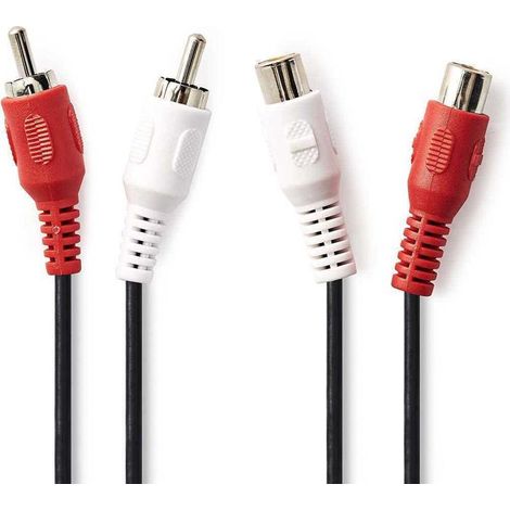 Cable de audio estereo 2x rca hane 2x rca hona niquel plateado 200 metros redondo negro lada