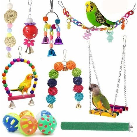 12 Paquets Jouets pour Oiseaux Perroquet Swing Toys - Cloche à Mâcher Suspendue Jouets pour Cage à Oiseaux Convient aux Petites Perruches, Inséparables, Calopsittes, Aras, Pinsons (1/5)