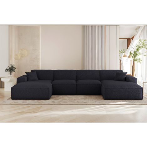 Wohnlandschaft Sofa U-Form CELES PREMIUM in Stoff Sven Dunkelblau (1/3)