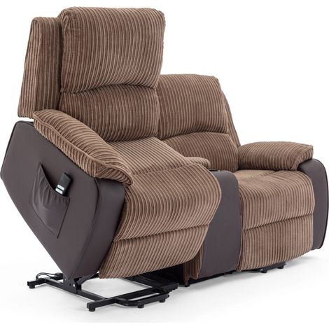 POSTANA DUAL MOTOR RISE RECLINER 2 SEATER JUMBO CORD DRINKS CONSOLE MOBILITY SOFA (Brown) (1/5)