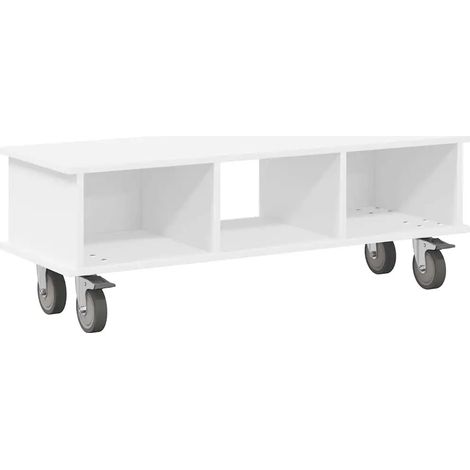 Meuble TV moderne rectangulaire rangement compartiments 100 x 35 x 35 cm en bois d'ingénierie blanc (1/5)