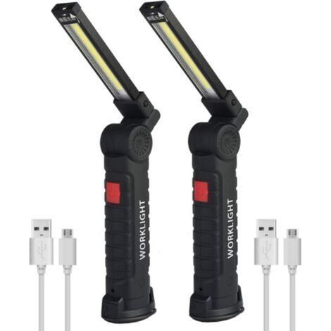 2 X Lampe De Travail Cob Baladeuse Led Rechargeable Lampe Atelier Cob Torche Lampe De Poche Lampe De Travail Baladeuse Led Avec Base Magnétique Lampe D'Inspection Pour Randonnée, Camping (1/4)
