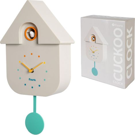 Fisura - Orologio a cucù bianco con quadrante multicolore. Orologio da parete. Originale orologio da parete da regalare. 3 batterie AA non incluse. 21,5x8x41,5. Plastica ABS. (1/5)