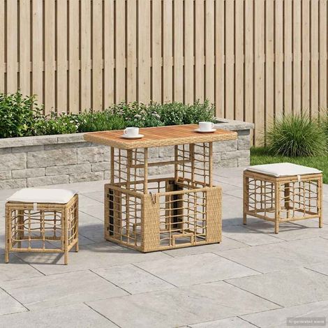 vidaXL Garden Dining Set with Cushion 3 pcs Nature and White