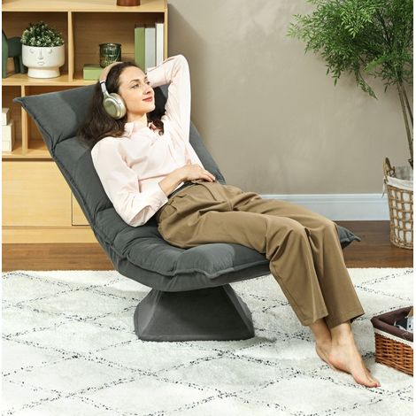 Sillón de suelo giratorio 360°, respaldo reclinable 5 posiciones, 70 x 62 x 95 cm, gris oscuro (1/5)