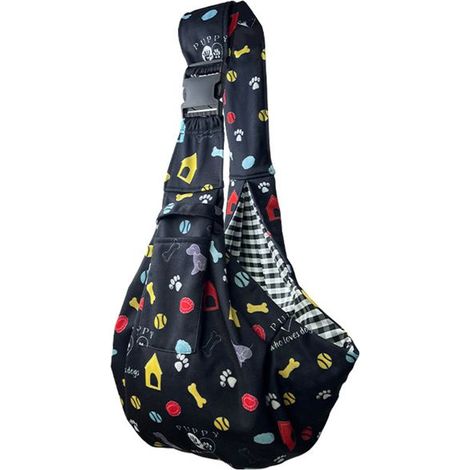 Sac de transport pour petits animaux (chiots et chatons) à motifs imprimés, idéal pour les voyages, moins de 7,5 kg, noir. (1/5)