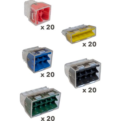 Bornes de connexion automatique 4, 5, 6, 8 et 10 fils rigides 1,5 à 2,5mm2 - boite de 100 pièces - PREFA ELEC (1/2)