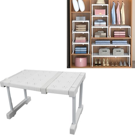 Étagère extensible pour placard et salle de bains, 11 pièces, ajustable en longueur (27 à 38 cm), résistance 55 kg, matériau carbone et plastique (1/5)
