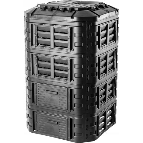 Kadax – Composteur de jardin 1120L en plastique recyclé – Résistant aux intempéries – Circulation d'air optimisée – Accès facile avec couvercle articulé