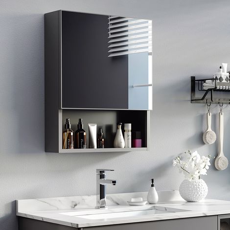 Armario espejo de baño de acero inoxidable negro 46x13,5x58 cm (1/5)