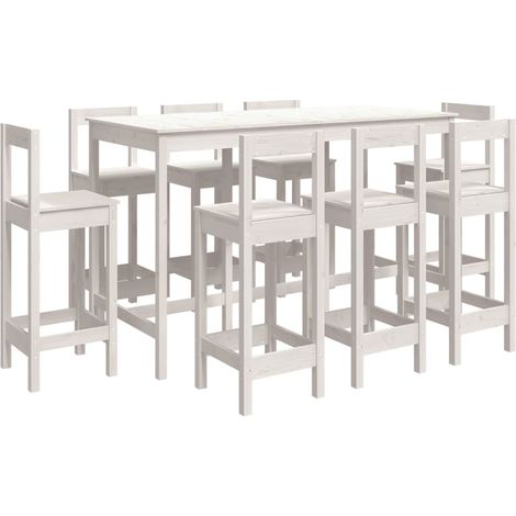 Ensemble de bar 9 pcs Meubles de salle à manger Blanc Bois de pin massif (1/5)