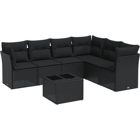 Set Divani da Giardino con Cuscini 7pz Nero Polyrattan vidaXL (1/3)