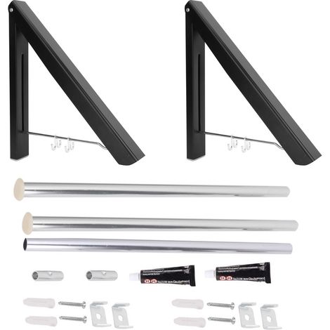 Étendoir à linge pliable en aluminium spatial noir, 120 cm, double support, rétractable, pour balcon. (1/5)