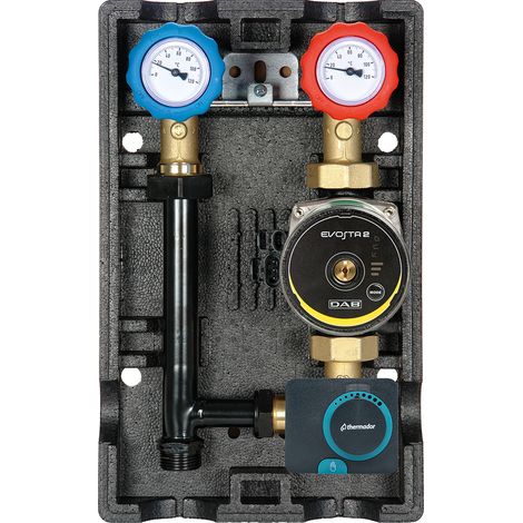Thermador – Groupe hydraulique MODULFIT circulateur DN25 – Vannes à sphère – Pression max 10 bars – Débit 2400 L/h – Entraxe 130 mm – Tension 230 V