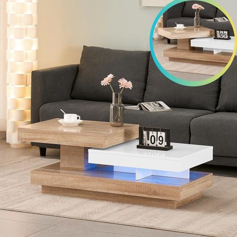 Jymtom – Table basse pivotante 360° avec rangement – Dimensions 110x50x40 cm – Surface en bois MDF blanc brillant – Design moderne élégant (1/5)
