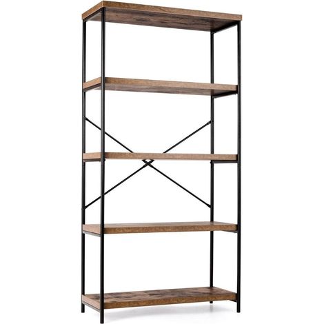 Libreria con 5 livelli e struttura in metallo e scaffale da ufficio dal design industriale marrone