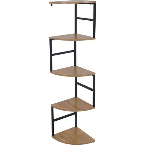 [NEUWERTIG] Eckregal HHG-610, Hängeregal Wandregal Winkelregal, 5 Ebenen Industrial Metall Melamin MVG 128x30x30cm braun