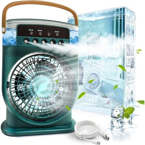 Condizionatore d'aria portatile，4 in 1，raffrescatore d'aria，condizionatore d'aria mobile，senza tubo di scarico，tipo C con timer (verde) (1/4)