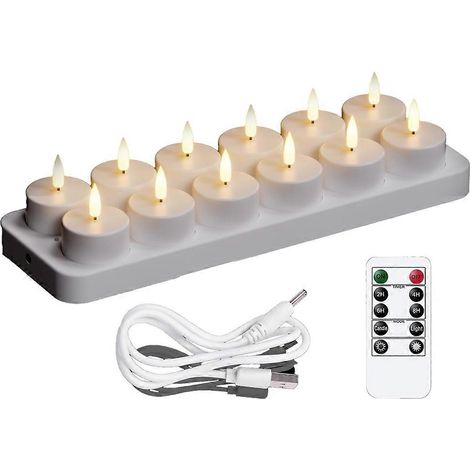Bougies chauffe-plat rechargeables lot de 12 bougies rechargeables avec base de chargement à distance bougies LED sans flamme - Blanches (1/3)