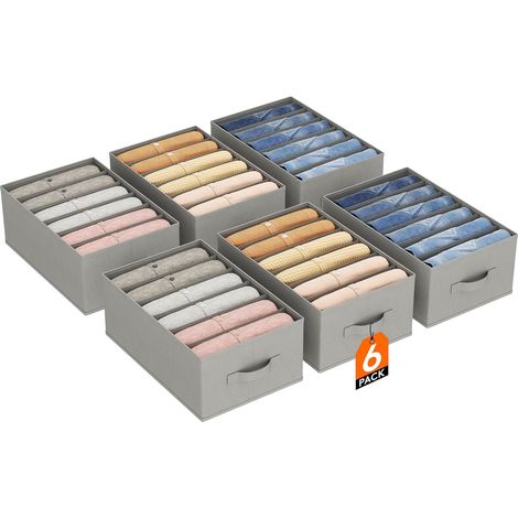Set di 6 organizer pieghevoli per cassetti con 6 scomparti, divisori per cassetti per cassettiere, sistema di stoccaggio per vestiti, pantaloni, maglioni, 45 x 25 x 18 cm, grigio