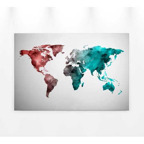 Tableau carte du monde graphique | Tableau sur toile bleu et rouge dégradé | Tableau moderne idéal pour bureau ou chambre d'ado 0,9 x 0,6 m (1/5)