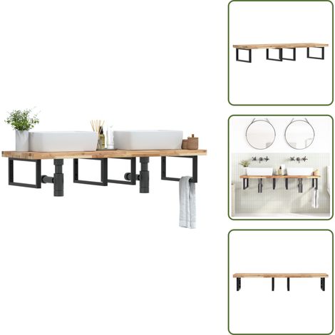 Estantería de acero - vidaXL Estante de lavabo de pared acero y madera maciza de acacia - Estantería de madera