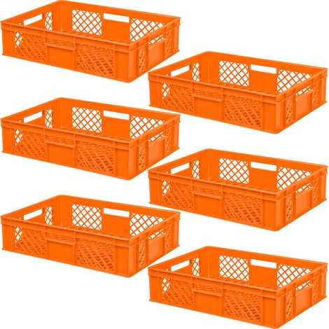 BRB lot de 6 Bac gerbable normes Europe à parois et fonds ajourés - L x l x h 600 x 400 x 150 mm - orange