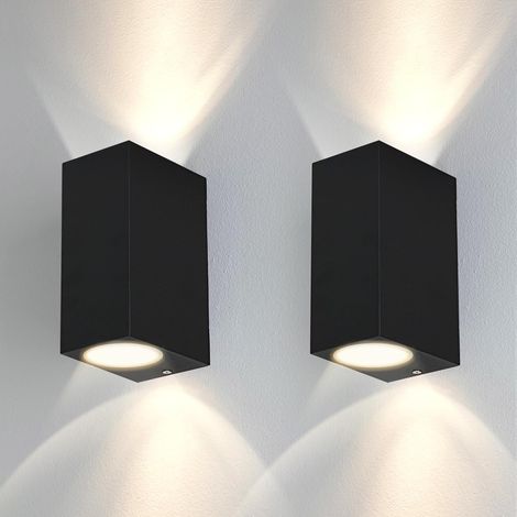 Wandleuchte Aussen Innen, Aluminium Wasserdicht IP44 Modern Schwarze Wandlampe Außen, Up Down GU10 Rechteck Fassung Außenwandleuchte, Ohne Leuchtmitte - 2 Stück (1/5)