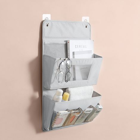 Generico Organiseur avec sac mural, organiseur sans perçage, sac à suspendre moderne pour salle de bain, cuisine, chambre, jardin d'enfants, dortoir, buanderie, collège, salle à manger, porte, entrée, (1/4)