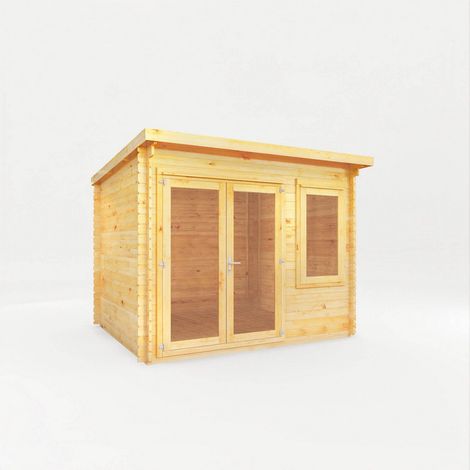 3 x 3 m Elite Pent Log Cabin - 28 mm - Timber - L333.4 x W303.2 x H249.4 cm - Brown