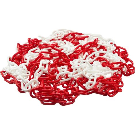 Perel Catena barriera rosso bianco 10 m, plastica, catena di sicurezza per interni ed esterni, catena di marcatura per cantiere, zona di parcheggio, magazzino, terreno o evento