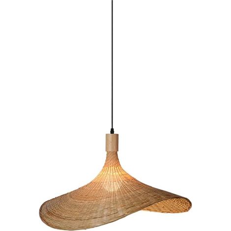 Rattan-Pendelleuchte, Hängeleuchte aus Korbgeflecht, Bambus-Kronleuchter, Pendelleuchte für Bar, Café, Wohnzimmer, Teestube (Ø40cm, Warmes Licht)