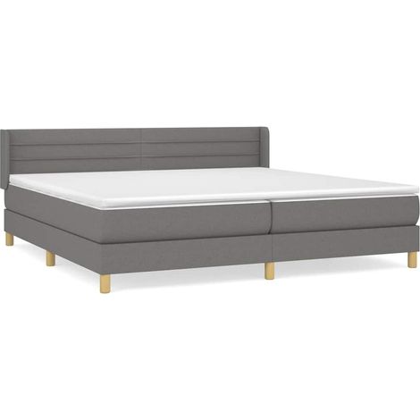 Lit à sommier tapissier avec matelas, Lit adulte pour 2 personnes Assemblage Facile, Gris foncé 200x200cm Tissu OIB9301E (1/5)