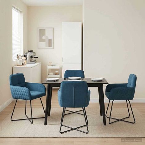 Lot de 4 chaises de salle à manger en velours bleu avec accoudoirs 59 x 56,5 x 86 cm - PANGIVO (1/5)