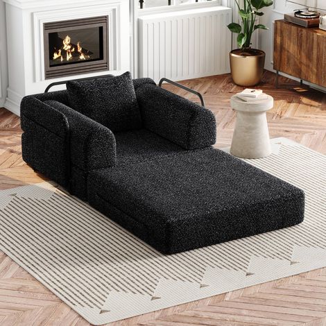 Canapé‑lit 2‑en‑1 moderne en chenille avec espace de rangement accoudoir – canapé avec cadre métallique (1/5)