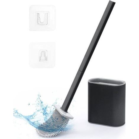 Silikon-Toilettenbürste, wandmontiert und freistehend, hygienisch und langlebig, elegante schwarze Farbe (1/4)