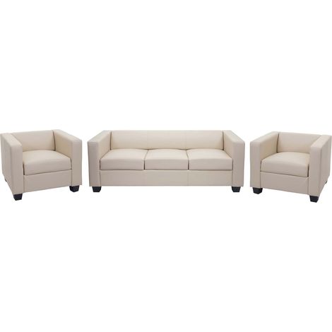 Salotto componibile lounge moderno elegante Lille M65 composizione 3-1-1 ecopelle avorio (1/5)