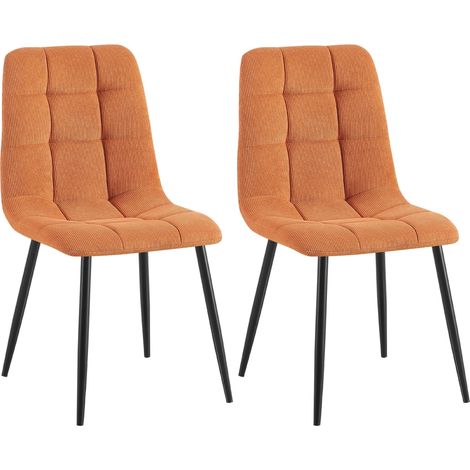 Lot de 2 chaises de salle à manger coutures décoratives carrées en velours côtelé orange et métal noir 100007632