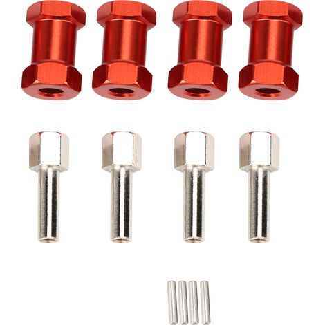Jeu de 4 adaptateurs en alliage d'aluminium 20mm, connecteurs d'extension avec moyeu hexagonal 12mm pour voiture RC 1/10 drift, buggy, truggy, camion et crawler - Rouge (1/5)